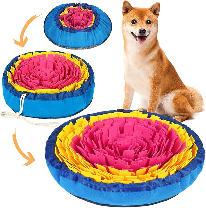 Vivifying Snuffle Mat for Dogs, Interactive Dog Enrichment Toys for Boredom and Mental Stimulation, Adjustable Sniff Mat for Slow Eating and Keep Busy (Red & Yellow)