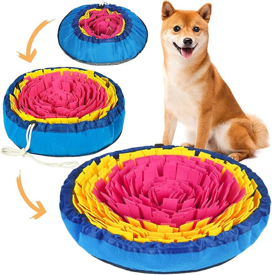 Vivifying Snuffle Mat for Dogs, Interactive Dog Enrichment Toys for Boredom and Mental Stimulation, Adjustable Sniff Mat for Slow Eating and Keep Busy (Red & Yellow)