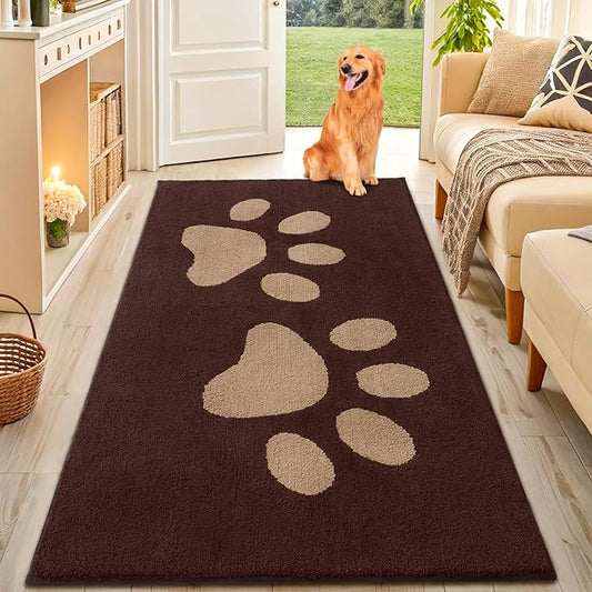 Smiry Dog Door Mat for Muddy Paws, Absorbs Moisture and Dirt, Low-Profile Entryway Mat with Non-Slip Backing, Entry Indoor Outdoor Doormat for Inside Floor (71x47 Inches, Brown, Paw)