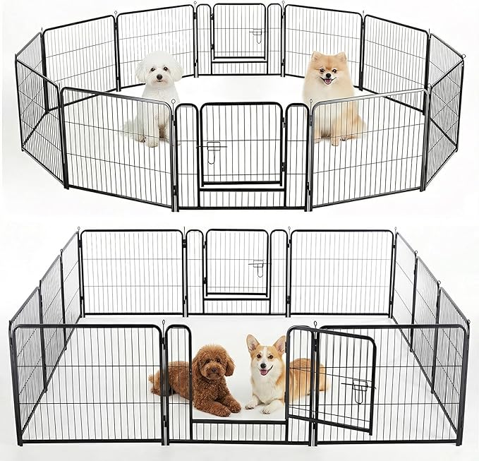 NEWBULIG Dog Playpen for Indoor 24 Inch 12 Panels - Portable Heavy Duty Metal Pet Exercise Pen with Door, Foldable Small Dog Puppy Playpen Fence for Outdoor RV, Camping, Yard, Garden