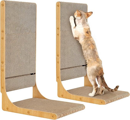EHEYCIGA 2-Pack Cat Scratcher, 25.6 Inch L-Shaped Cardboard Scratch Pad for Indoor Cats, Vertical Cat Scratching Board with Ball Toy, Furniture Protector, Reversible Design for Double Life, Large