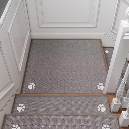 Square Stair Treads Non Slip Indoor 1PCS, Rubber Backing Stair Runner Rugs for Wooden Steps, Residue Free Stair Carpet Treads for Kids Elders Pets, Machine Washable Stair Mats, Gray, 30" x 30"