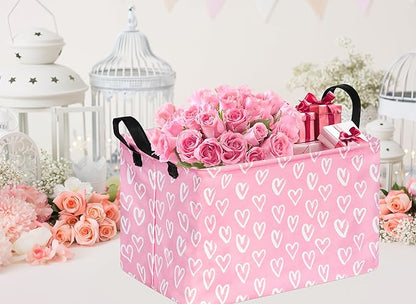 Rec Heart Print Box Hamper Storage Basket Collapsible Organizer Bin Gift Shelf Baskets for Home and Kitchen Storage