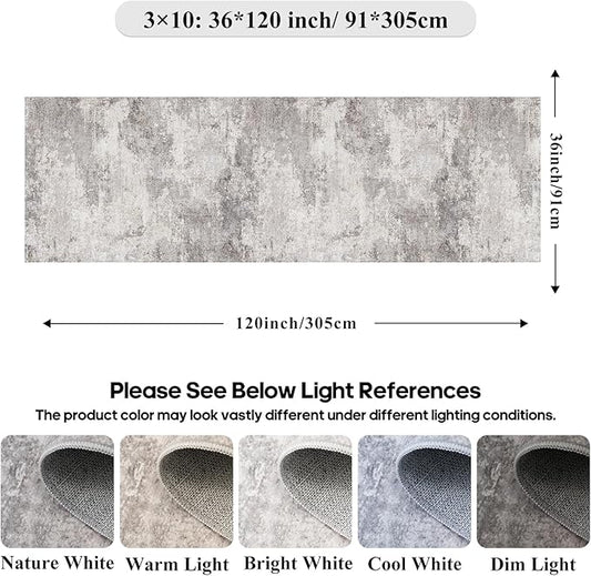 3x10 Extra Long Runner Rug Non-Slip Washable - Abstract Modern Indoor Hallway Carpet for Long Entryways, Kitchen, Bedroom - Soft Thin Low Pile Floor Runners for High Traffic Areas 3x10 Grey
