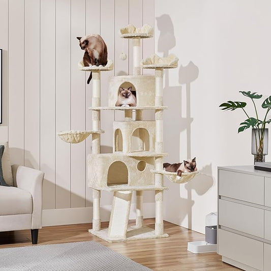 Topeakmart Cat Trees for Large Inoor Cats, 76.5'' Extra Big Cat Tower with 3 Cozy Perches, 3 Warm Condos, Scratching Posts for Cats Kitty