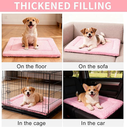 Dog Bed Mat,Reversible & Ultra Soft Kennel Pad-Machine Washable Pet Bed for Dogs & Cats-All-Weather Crate Liner for Crates,Carriers & Travel (Pink, 23" L x 17" W x 1.5" Th)