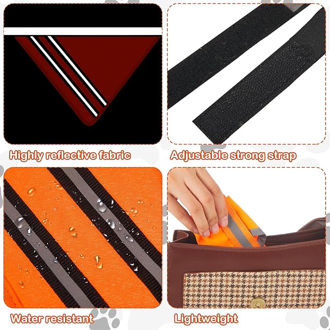 2 Pcs Reflective Dog Bandana with Neon Orange Green Color High Visibility Reflective Dog Scarf Safety Gear Hook and Loop Tape Triangle Bib Accessories for Hunting Walking Camping