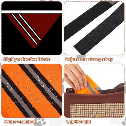 2 Pcs Reflective Dog Bandana with Neon Orange Green Color High Visibility Reflective Dog Scarf Safety Gear Hook and Loop Tape Triangle Bib Accessories for Hunting Walking Camping