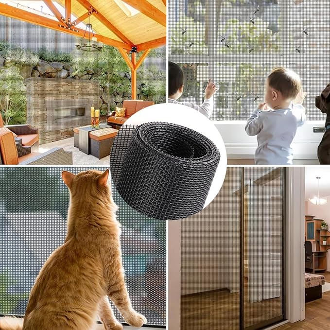 Pet Proof Window Screen Replacement 48"x100" Adjustable Thicken Charcoal Fiberglass Screen Mesh Dog Cat Net for Patio Porch Sliding Door