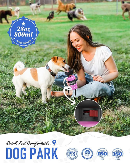 lesotc Dog Water Bottle, Portable Water Dispenser with Bowl, Leak Proof Pet Travel Water Bottle Puppy Essentials Doggie Stuff Accessories for Outdoor Walking, Hiking, Camping