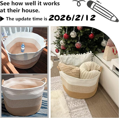 70L Large Cotton Rope Basket, Decorative Woven Blanket Storage for Living Room, Boho Toy Storage & Toy Box for Kids, Versatile Laundry Basket & Nursery Hamper for Blankets(Black)