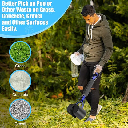 70cm Pet Pooper Scooper for Dogs and Cats with Long Handle High Strength Material and Durable Spring for Easy Grass and Gravel Pick Up(Blue)