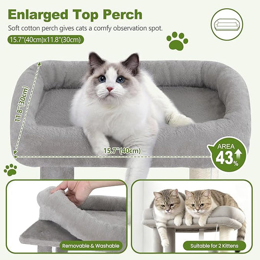 Small Cat Tree Tower for Indoor Cats, 40 in Medium Compact Adults Cat Beds Trees with 2 Condos, Sisal Scratching Post, Large Perch Platform, Multi-Level Kitty Kitten Climbing Stands House(Light Grey)