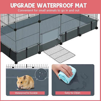 32 Panels Small Animal Playpen,47.5" x 23.7" x 31.5" Pet Playpen with Upgrade Waterproof Mat,C&C Cage for Guinea Pigs, Rabbit/Bunny Cage, Bunny/Puppy Play Pen, Indoor Outdoor Portable Metal Fence