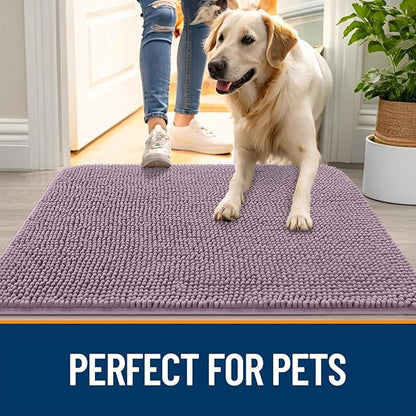 OLANLY Dog Door Mat for Muddy Paws 40x24, Absorbs Moisture and Dirt, Absorbent Non-Slip Washable Doormat, Quick Dry Chenille Mud Mat for Dogs, Entry Indoor Entryway Carpet for Inside Floor, Deep Plum