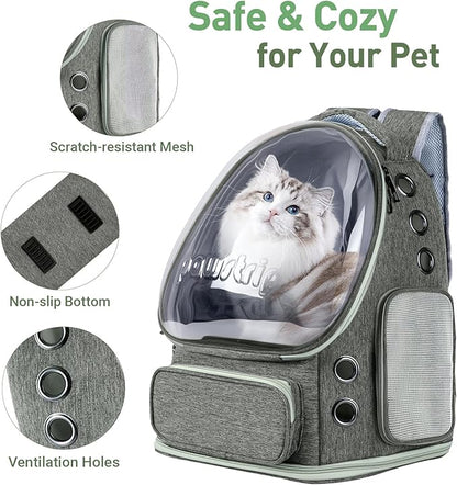 Pawstrip Cat Backpack Carrier with Large Space Bubble Window, Airline Approved Breathable Pet Carrier for Small Dogs Cats up to 15lbs, Foldable for Travel Hiking & Outdoor Use