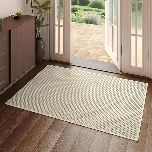 2x3 ft Indoor Door Mat Entryway Rug Non Slip Boho Woven Washable Small Area Rugs Runner, Front Entry Rug Entrance Doormat for Hall Porch Bathroom Kitchen Bedroom, Easy Clean, Beige 24"x36"