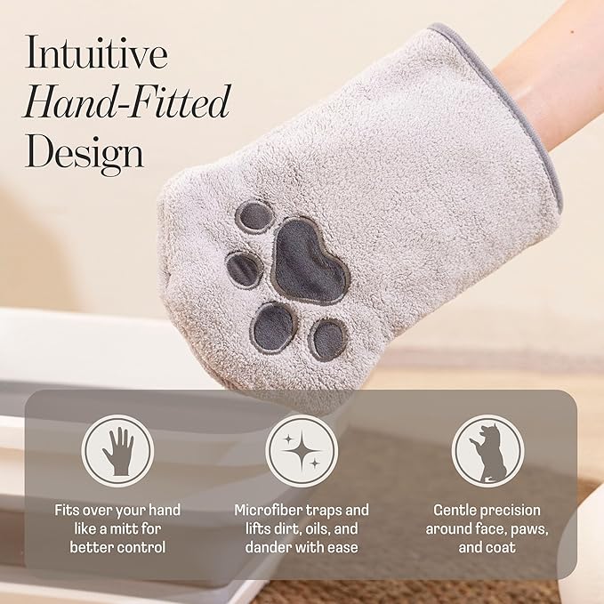 Muddi Mitt Microfiber Reusable Pet Wipes Grooming Towel Glove | Machine-Washable, Soft, Double-Sided Bath Mitt Replaces Wipes | Dirt Odor Removal | Gentle Paw Coat Cleaner | Dogs & Cats (Kit)
