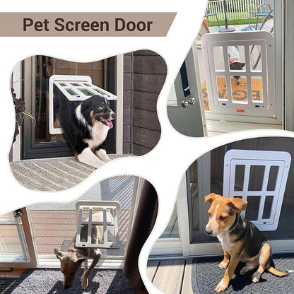 LESYPET Dog Screen Door, Inside Flap 14.4 x 11.2 Inches, Magnetic Self Closing, Dog Door for Screen Doors Sliding Doors, Flap Lockable, White