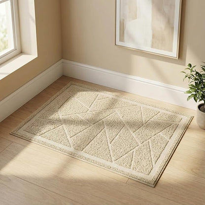 WePet Cat Litter Box Mat, Kitty Premium PVC Pad, Durable Trapping Rug, Phthalate Free, Urine-Resistant, Scatter Control, Mosaic, M 23 x 16 Inch, Beige