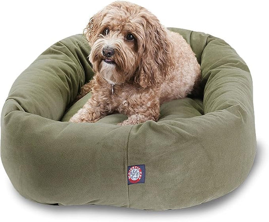 Majestic Pet 32 Inch Suede Calming Dog Bed Washable – Cozy Soft Round Dog Bed with Spine Support for Dogs to Rest Their Head - Fluffy Donut Dog Bed 32x23x7 (Inch) - Round Pet Bed Medium – Sage