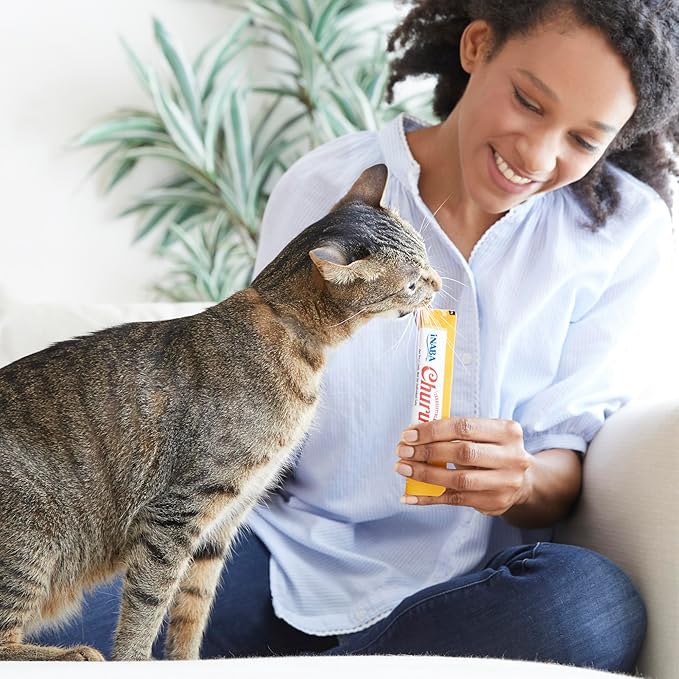 INABA Churu Cat Treats, Lickable, Squeezable Creamy Purée Cat Treat with Green Tea Extract & Taurine, 0.5oz. Each Tube, 40 Tubes, Chicken & Tuna Variety