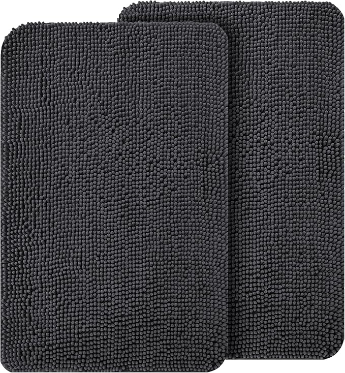 OLANLY Dog Door Mat Set 2-Piece 30x20, Absorbs Moisture and Dirt, Absorbent Non-Slip Washable Doormat, Quick Dry Chenille Mud Mat for Dogs, Entry Indoor Entryway Carpet for Inside Floor, Dark Grey