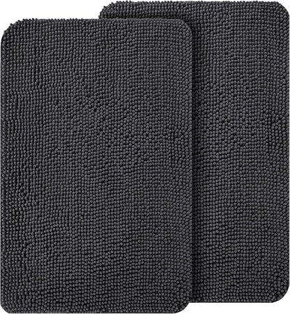 OLANLY Dog Door Mat Set 2-Piece 30x20, Absorbs Moisture and Dirt, Absorbent Non-Slip Washable Doormat, Quick Dry Chenille Mud Mat for Dogs, Entry Indoor Entryway Carpet for Inside Floor, Dark Grey
