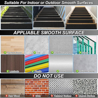 Outdoor Stair Treads Non-Slip Step Strips for Wooden Steps 10 Pack 8” x 30” Anti Slip Grip Tape Precut for Outside Stairs, Non Skid Stair Tread Mats Weather Resistant for Outdoors, Black