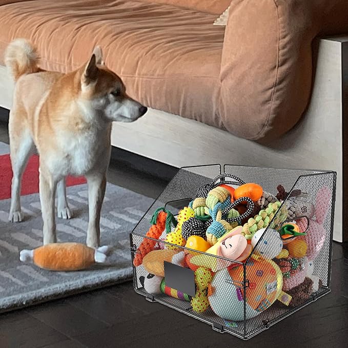 Geyecete dog toy bin large Iron art dog toy basket dog toy box dog toy storage folding largedog toy Organizer with Handle box Can be Personalized