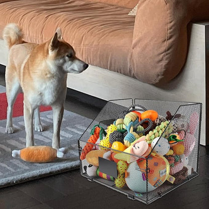 Geyecete dog toy bin large Iron art dog toy basket dog toy box dog toy storage folding largedog toy Organizer with Handle box Can be Personalized