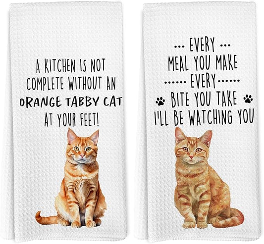 Funny Orange Tabby Cat Kitchen Towels, Orange Cat Mom Lady Lovers Gifts for Women Hand Towels, Gifts for Pet Lovers Dishcloths Dish Towel for Kitchen 16x24 Inches Set of 2
