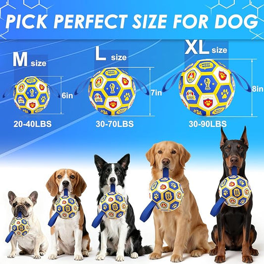 Vivifying Dog World Cup Soccer Ball Toy, 8 Inch Floatable Interactive Dog Toy for Large and Extra Large Dogs, Durable PU Enrichment Ball with Nylon Straps for Outdoor Fetch, Training & Playing