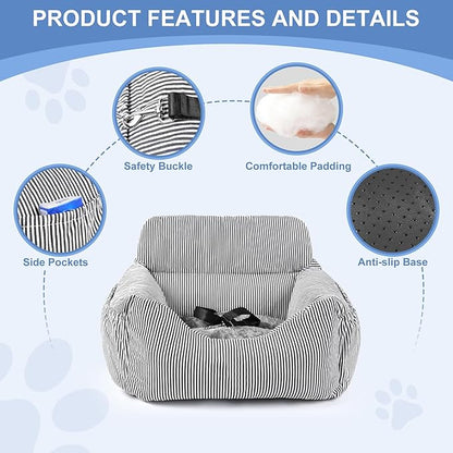 Dog Car Seat for Small Dogs, Pet Booster Seat with Clip-On Safety Leash and Storage Pockets, Washable Travel Dog Car Bed for Puppy （Black）