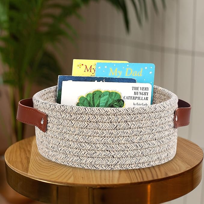 ABenkle Small Storage Basket, Mini Cotton Rope Storage Bin, Cute Tiny Shelf Baskets, Boho Decorative Toy Organizer for Nursery, Spa, Empty Gift Basket - XS, Mixed Brown