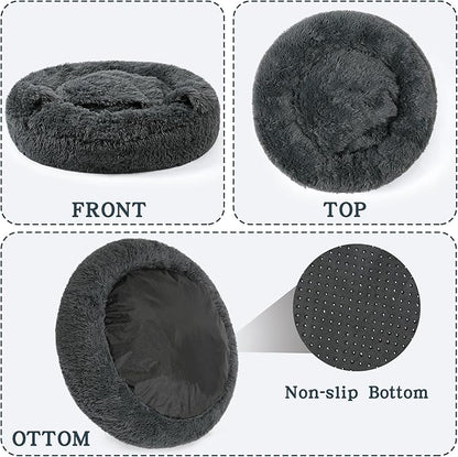 NOYAL Calming Dog Bed for Anxiety, Hooded Donut Cave with Blanket, Plush Fluffy Washable Pet Bed for Small Medium Dogs & Cats