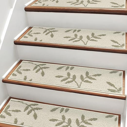 Carpet Stair Treads, Non-Slip Stair Treads for Wooden Steps Indoor, 30”x8” Stair Runner for Pets Non Skid Wood Staircase Step Treads Reusable, Set of 15, White