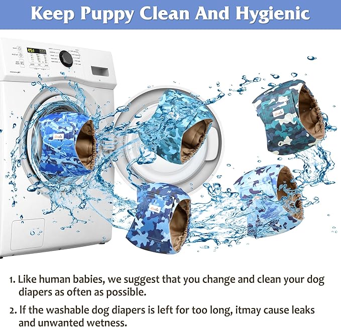 5 Pack Dog Diapers Male Reusable, Premium Belly Bands for Male Dogs, High Absorbing Male Dog Pee Wraps for Doggie in Incontinence or Excitable Urination and Training Camouflage Pattern L