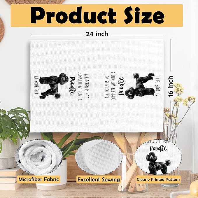 Poodle Dog Kitchen Towels Set of 2, Funny Dog Kitchen Decor, Dogs Gifts for Women Men Hand Towel, Pet Owner Gift Decorative Tea Towels Dish Towel 16x24 Inch