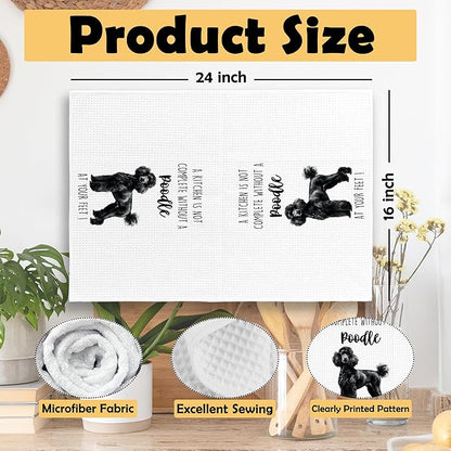 Poodle Dog Kitchen Towels Set of 2, Funny Dog Kitchen Decor, Dogs Gifts for Women Men Hand Towel, Pet Owner Gift Decorative Tea Towels Dish Towel 16x24 Inch