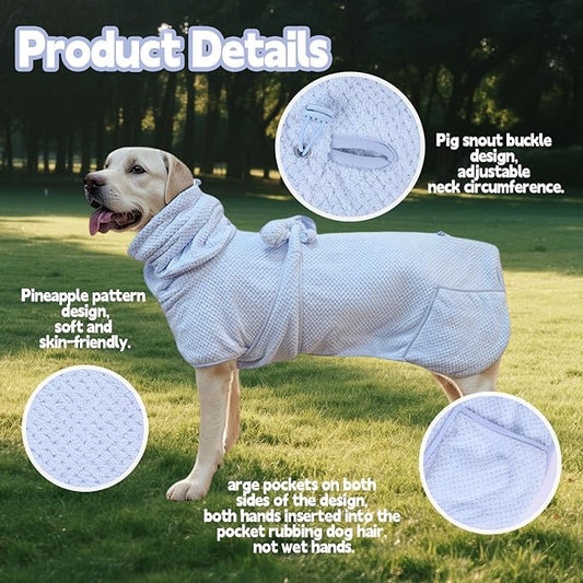 Super Absorbent Dog Bathrobe Pineapple Soft Fast Drying Dogs Towel Robe Adjustable Drying Coat for After Bath with Hood (Pineapple Blue, X-Large)