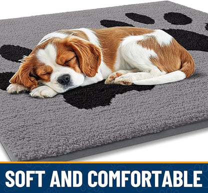 Smiry Dog Door Mat for Muddy Paws, Absorbs Moisture and Dirt, Low-Profile Entryway Mat with Non-Slip Backing, Entry Indoor Outdoor Doormat for Inside Floor (40x32 Inches, Grey, Paw)