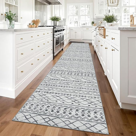 KUTA Long Hallway Runner Rug 2.6x14 Non-Slip Washable, Moroccan Vintage Beige Boho Kitchen Rugs Ultra Soft Distressed Geometric Floor Carpet Runners for Bedroom Laundry Stairway Entryway