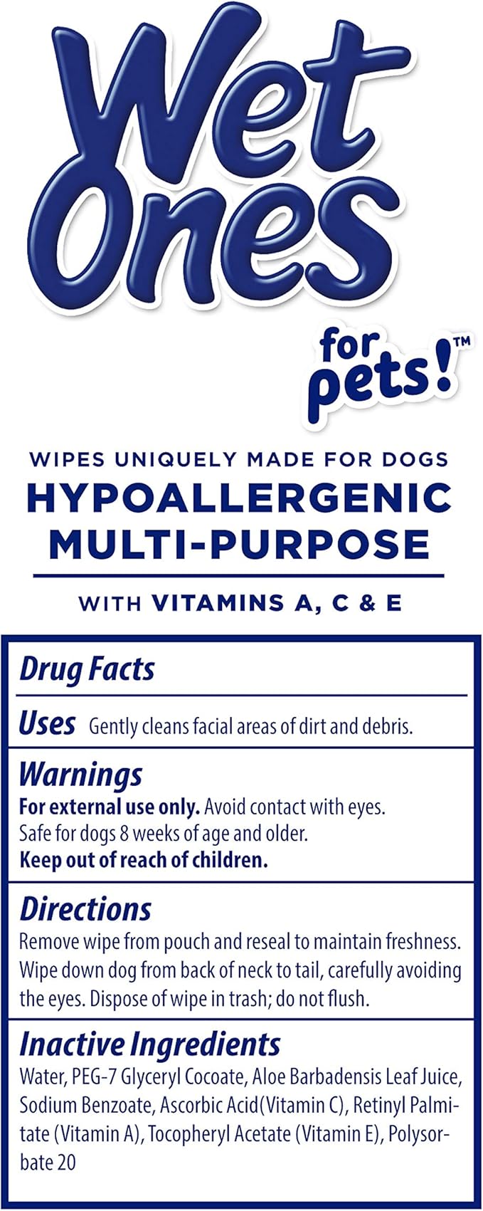 Wet Ones for Pets Multi-Purpose Dog Wipes with Vitamins A, C & E | Fragrance-Free Dog Wipes, Pet Wipes Multipurpose | Dog Grooming Wipes (Pack of 3, 150 Count Total)