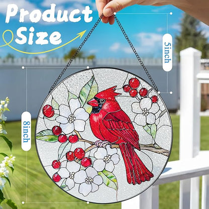 8″ Cardinal Stained Glass Suncatcher, Stained Glass Window Hanging Ornament, Red Bird Decor, Christmas Ornaments | Cardinal Memorial Gifts, Bird Lover Gift, Gifts Ideas