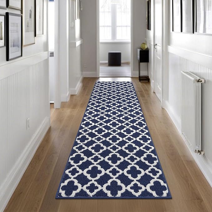 U'Artlines Long Runner Rug for Hallway 2×8feet Non Slip Kitchen Floor Carpet Runners Blue Geometric Pattern Machine Washable Area Rug for Entryway Bathroom