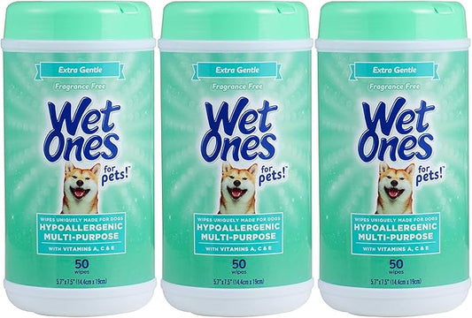 Wet Ones for Pets Multi-Purpose Dog Wipes with Vitamins A, C & E | Fragrance-Free Dog Wipes, Pet Wipes Multipurpose | Dog Grooming Wipes (Pack of 3, 150 Count Total)