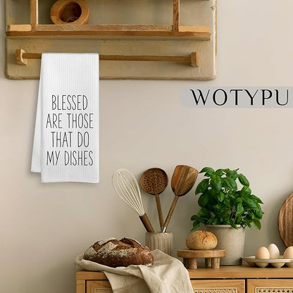 Funny Kitchen Towels, Housewarming Gifts for Women Men Dish Tea Towels, Blessed are Those That Do My Dishes Humorous Decorative Hand Towel for Kitchen, 16x24 Inch