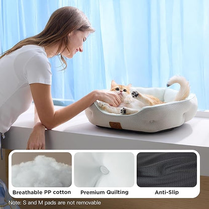 Bedsure Cooling Dog Beds for Small Dogs - Round Cat Beds for Indoor Cats, Washable Pet Bed for Puppy and Kitten with Slip-Resistant Bottom, 20 Inches, Blue