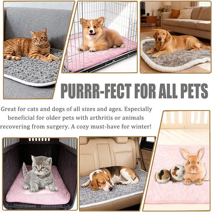 SUPRIY 2-Pack (Pink + Gray) Self-Warming Cat Mat Self-Heating Dog Mat Warm Pet Pad Reflective Heating Pet Bed Waterproof and Washable Suitable for Dog Cat Bed Cage Mats Blanket (Small15.5x19.5IN)